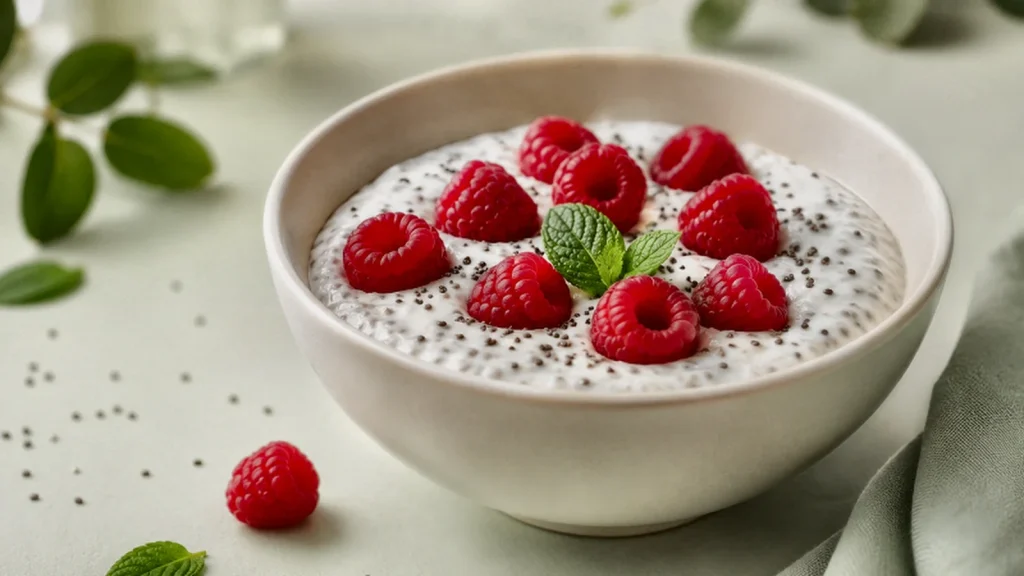 Chia-Quark mit Himbeeren