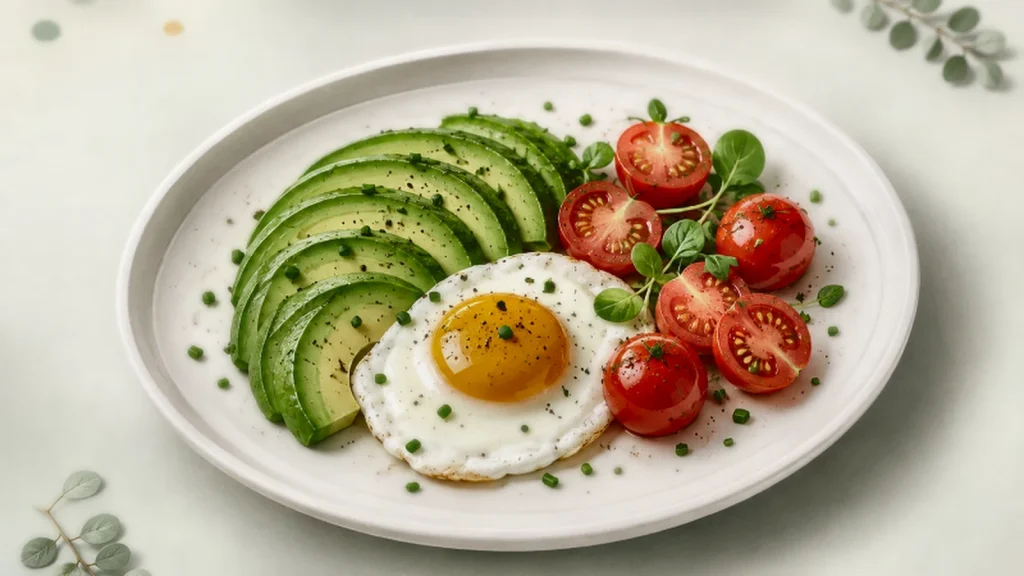 Avocado mit Ei und Tomate