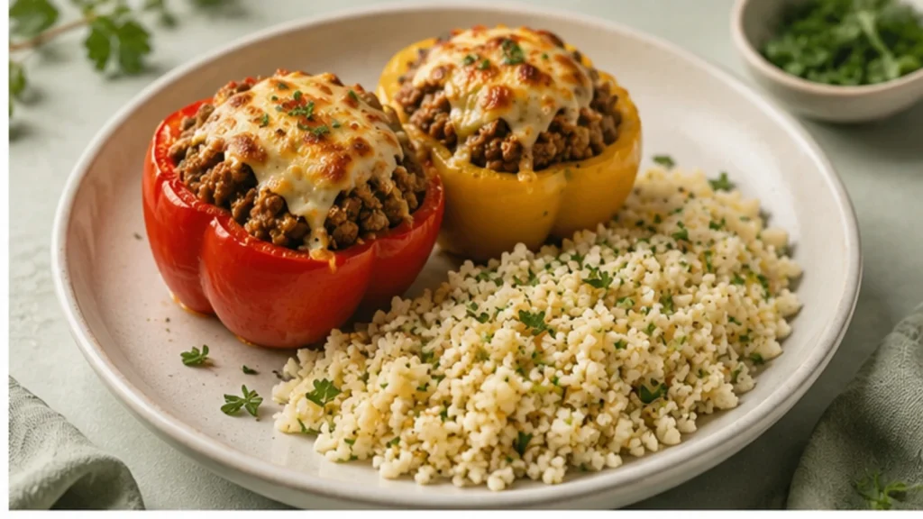 Gefüllte Paprika mit Hack und Blumenkohlreis