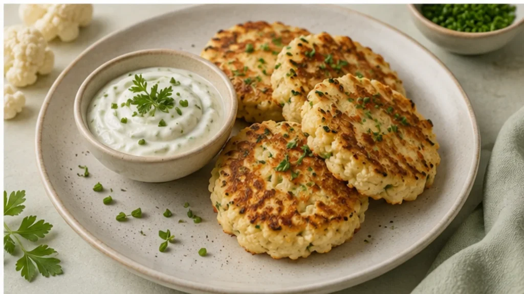 Blumenkohl-Käse-Bratlinge mit Quark-Dip
